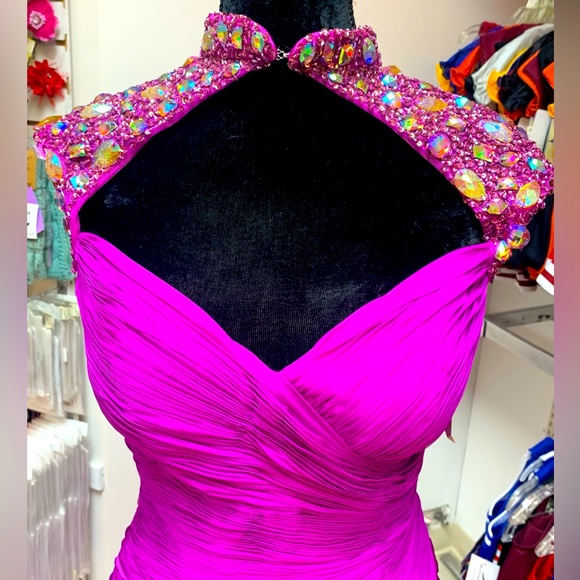 Sz 10 Cassandra Stone Mac Duggal Purple Beaded Prom Homecoming Pageant gown NWT - Picture 2 of 7